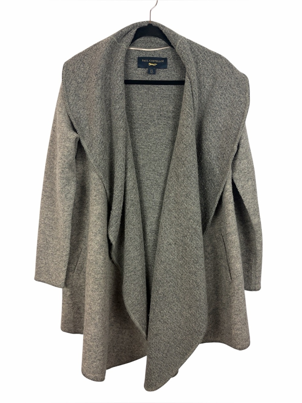 Paul Costelloe Grey Wool Blend Waterfall Cardigan Coat Size 8 Open Front